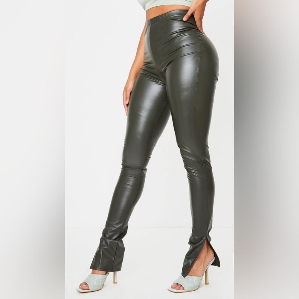 PrettyLittleThing Faux Green Leather Pants